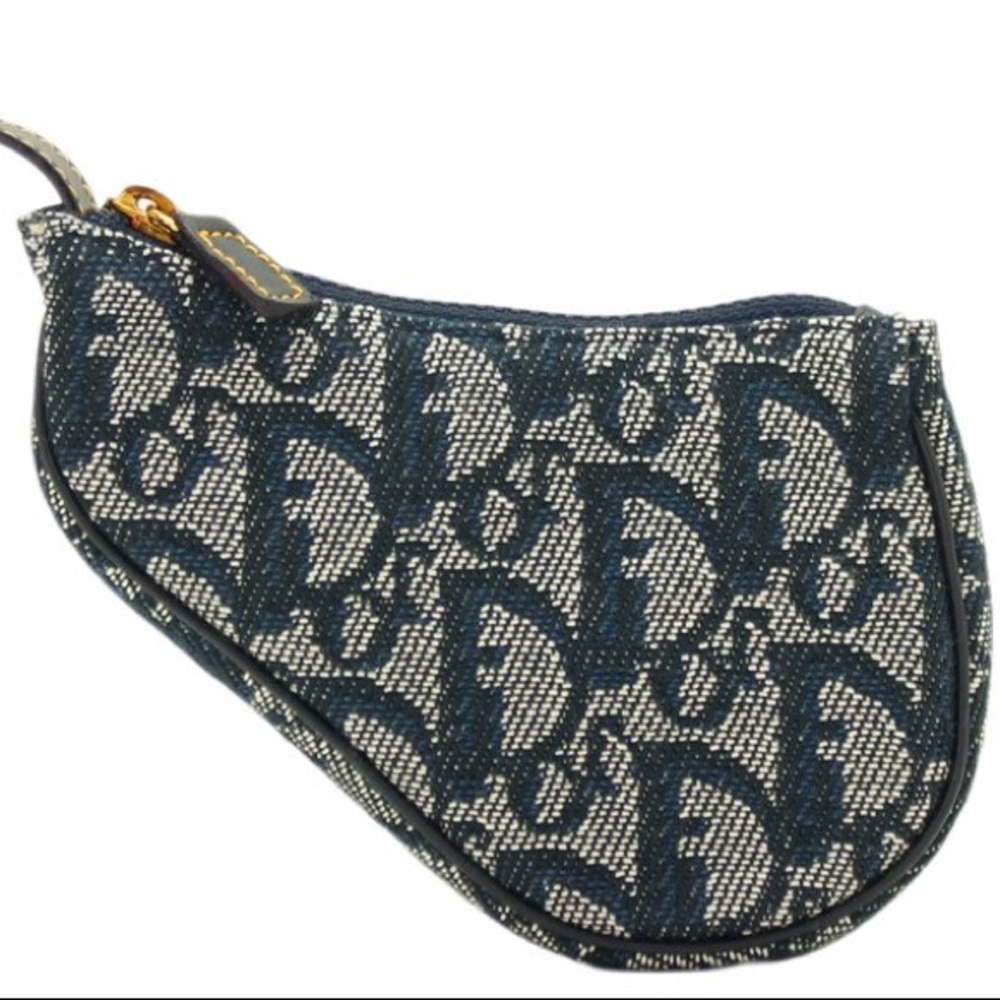DIOR Saddle Key Coin Purse Pouch Navy